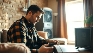 Expert heating repair in Bedford, NY highlighting a technician inspecting a heating system.