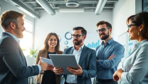 SEO Agentur team working collaboratively in a bright office.