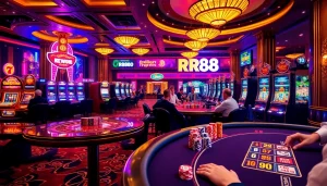 Experience excitement at RR88 casino with vibrant tables, chips, and thrilling gameplay.