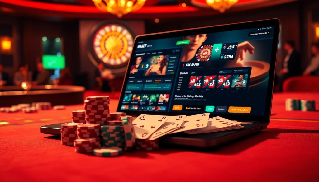 BRABET online casino interface showcasing a vibrant poker table with chips and cards stacked.