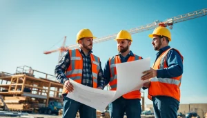 Team of professionals representing southern california contractors association collaborating on a construction site.