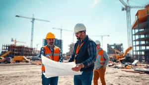 Construction progress with a New Jersey General Contractor team discussing plans on-site.