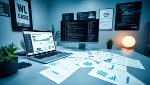 Engaging web scrapping project in a modern workspace with charts and coding.