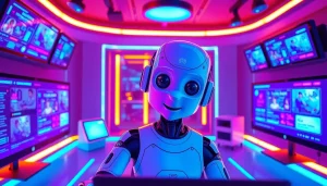 Engaging NSFW AI interaction in a modern digital studio setting.