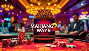 Experience the excitement of Mahjong Ways 2 with vibrant visuals of a luxury casino environment, showcasing a slot machine.