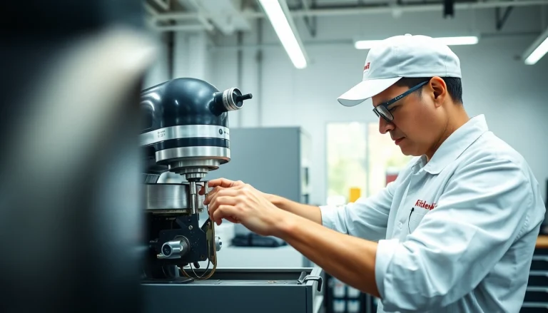 Expert performing kitchenaid appliance repair ottawa in a professional workshop setting.