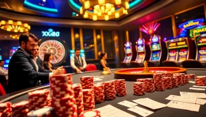 Players enjoying high-stakes gambling at XX88's luxury casino.