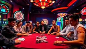 Players experiencing the excitement of poker at XX88 casino, showcasing vibrant casino elements.