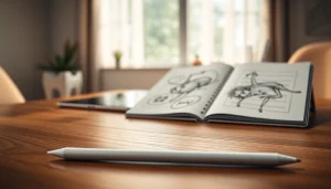 Utilizando el Apple Pencil 2da generación sobre un escritorio moderno para ilustrar arte digital.