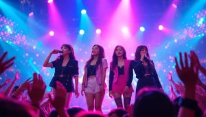 Engaging BLACKPINK news concert scene with vibrant lights and dynamic performance.