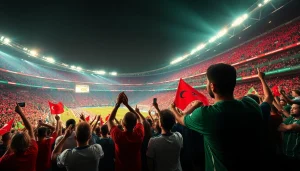 Kora Live: جماهير متحمسة تشجع خلال مباراة كرة قدم مثيرة في استاد نابض بالحياة.