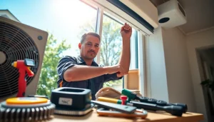 HVAC repair Pawling by a skilled technician working on an air conditioning unit in a sunny home setting.