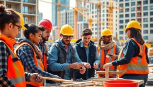 Engaged students in construction classes using tools and collaborating on projects.