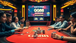 Exciting gambling scene at GG88 poker table with vibrant colors and luxury atmosphere.