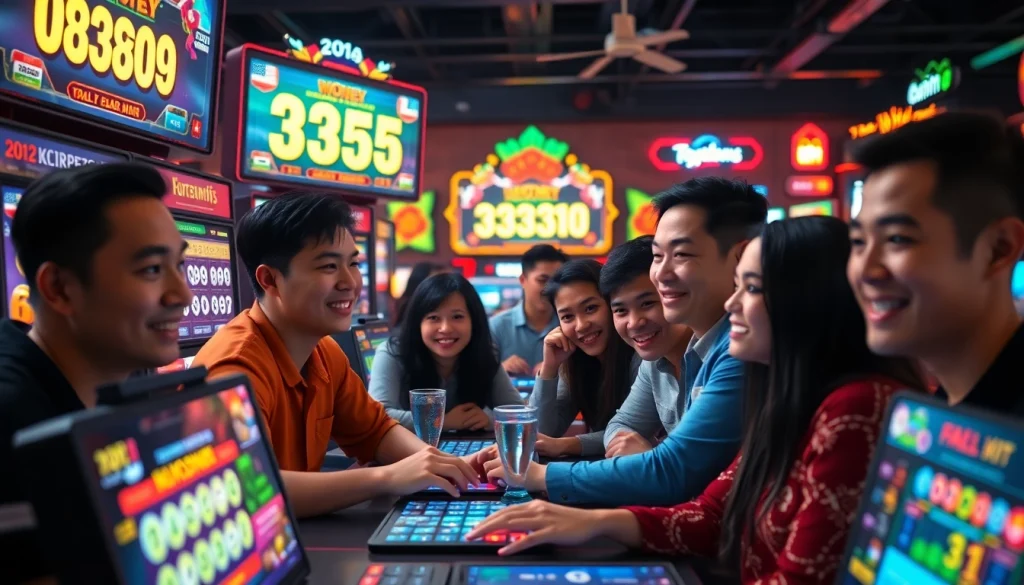 Adegan menarik yang menunjukkan para pemain yang ikut serta dalam Sumotogel dengan layar lotere yang hidup dan suasana yang penuh semangat.