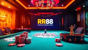Experience high-stakes gambling with RR88 at an upscale casino table.
