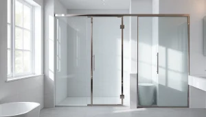 Showcase of stylish shower doors UK with sleek glass design in an elegant bathroom.