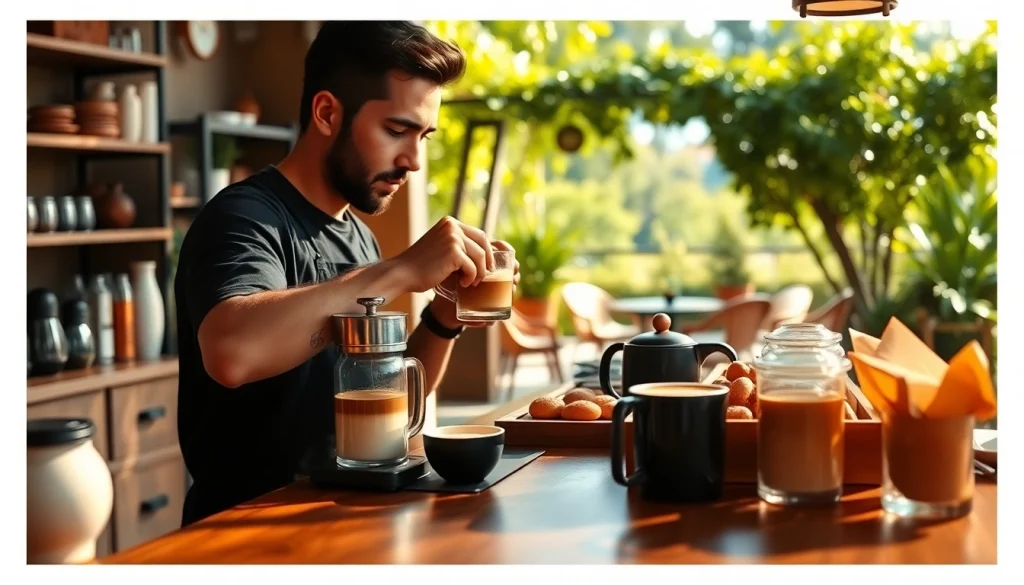 Disfruta de la experiencia en Coffee Shop lloret de mar con un barista sirviendo café fresco.