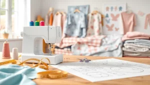 Beginnende naaiers leren naaien met hydrophiele stof en benodigdheden in een heldere werkruimte.