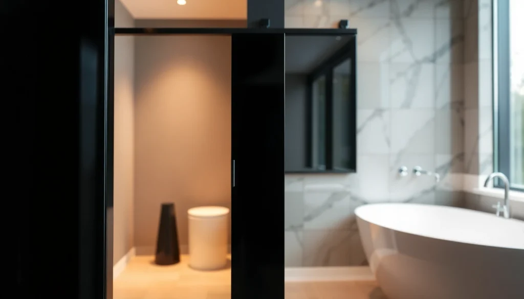 Showcase a black shower sliding door highlighting its sleek design and modern elegance.