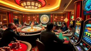 Exciting casino gameplay at https:/sc88.bz/ featuring roulette, blackjack tables, and vibrant slot machines.