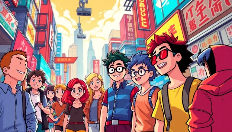 뉴토끼 웹툰 장르의 다양한 캐릭터들이 역동적인 도시 환경에서 생동감 있게 연출되고 있습니다.