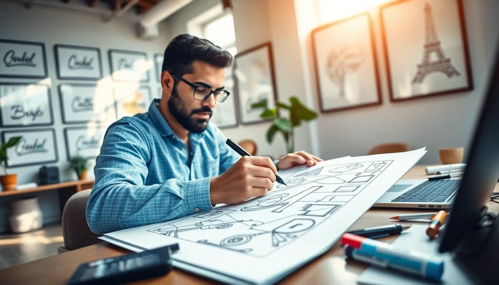 Engaging sign design created by a professional designer in a bright workspace.