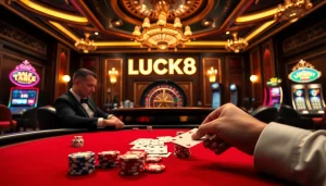 Lucky winners celebrating at LUCK8's high-stakes casino table, exemplifying excitement and professionalism.
