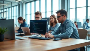 Join remote software development jobs with collaborative technology in a modern workspace.