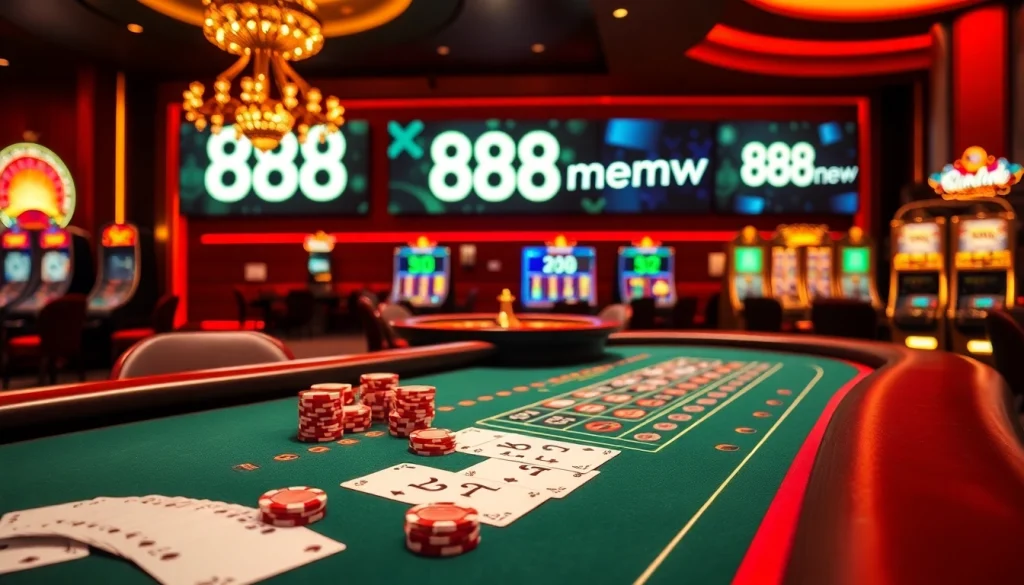 A vibrant poker table scene showcasing 888new as the next big online gambling destination with cards and chips.