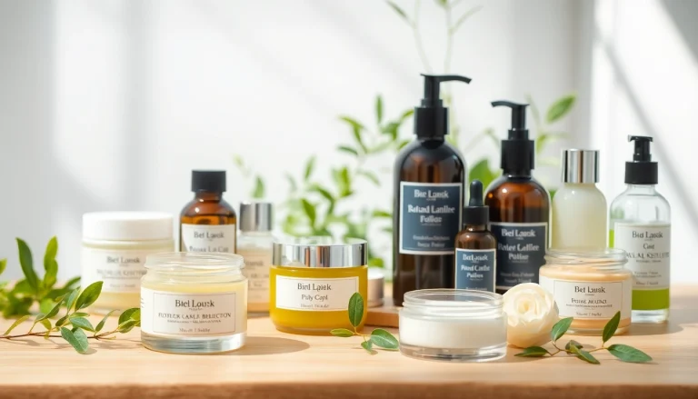 Prikaz prirodna kozmetika proizvoda sa prirodnim sastojcima i čistim dizajnom.