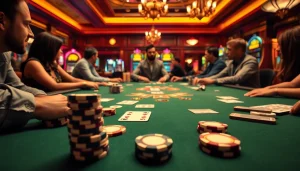 Masuk ke hoki 77 login dengan antusiasme pemain di meja permainan kasino yang meriah.