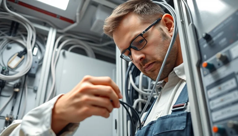 Electrician performing edmonton electrical maintenance in a professional setting.