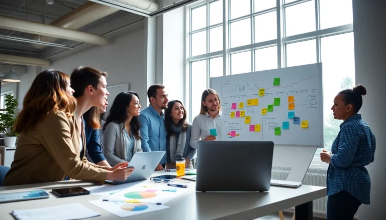 Dynamic team engaging in online marketing edmonton strategies in a collaborative office.