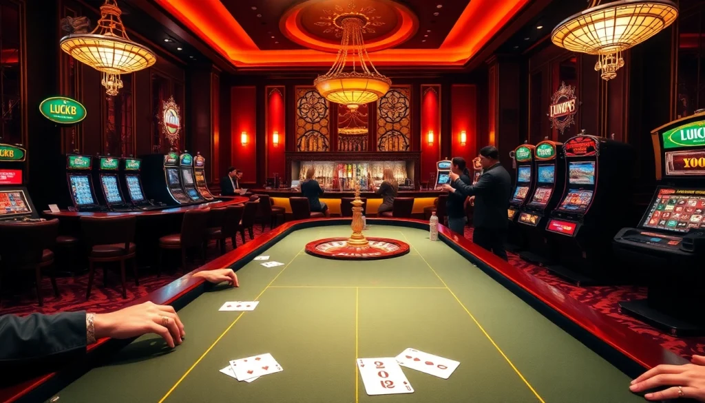 Experience the thrill of winning at LUCK8 in a luxurious casino setting with lively gameplay.