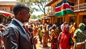 Engaging scene of a journalist sharing vital Kenya News amidst a lively crowd.