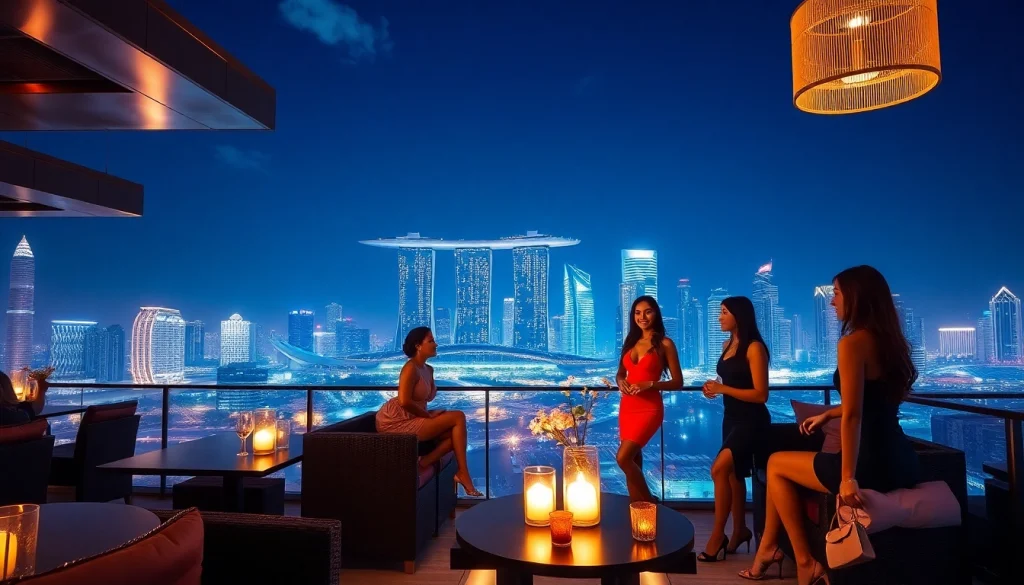 Elegant Singapore escort experience at a luxurious rooftop lounge with iconic skyline.