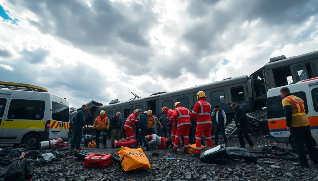 Emergency responders react to the spain train crash, providing aid amidst wreckage and chaos.