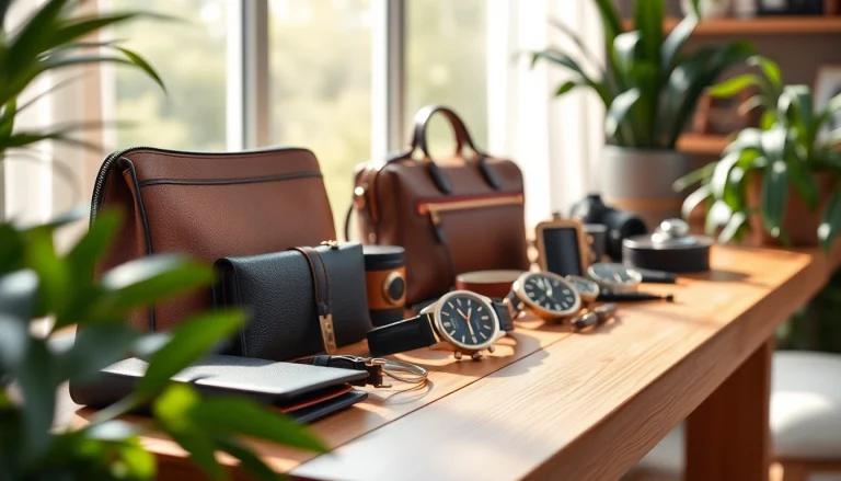 레플리카 고급 액세서리를 아름답게 전시한 평화로운 테이블 모습