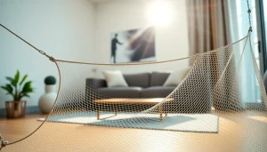 Optimeret myggenet installations i stilfuldt hjem med naturligt lys og moderne indretning.