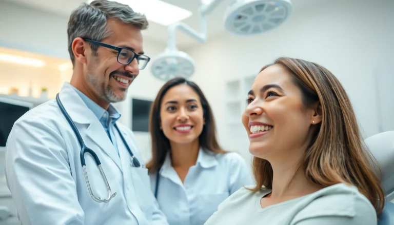 Adult orthodontist Hawthorn discussing treatment options with a patient in a modern clinic.