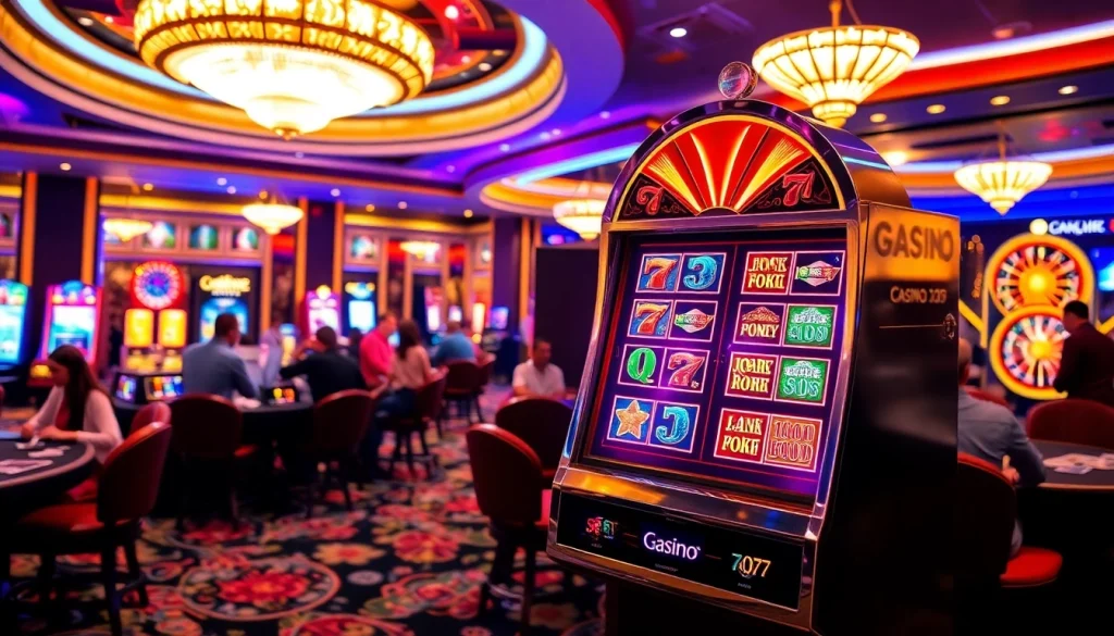 Spin the reels on slot gacor 777 in a vibrant casino setting with excited players.